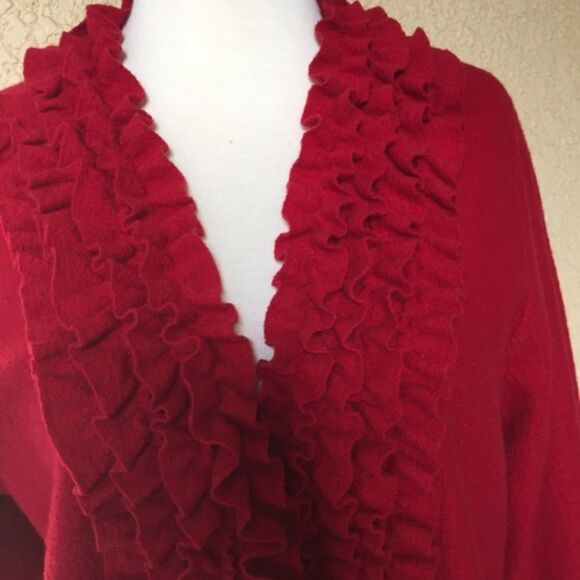 Alfani V-Neck Ruffle Detail‎ Women's Size Large Red Cardigan - Picture 2 of 5